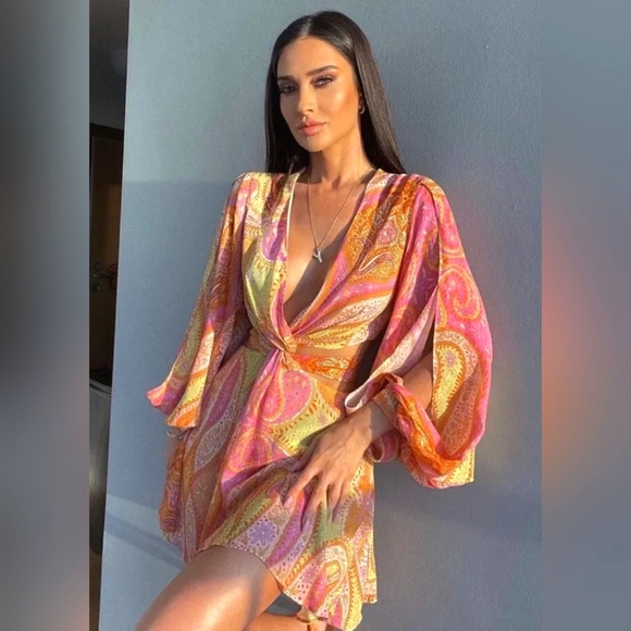 Zara Dresses & Skirts - Cut Out Printed Dress Size S